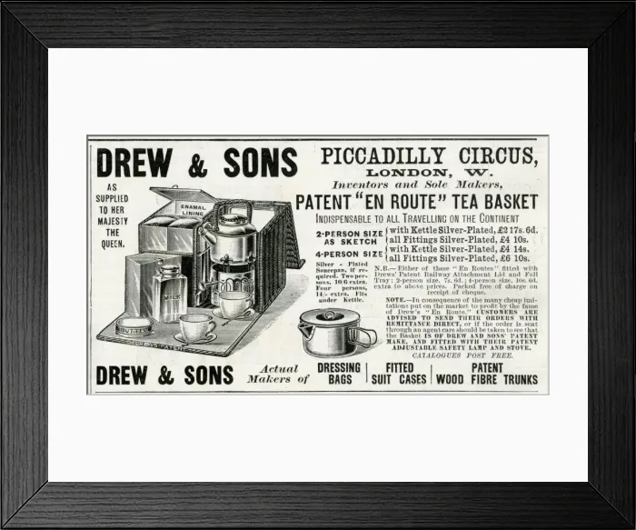 Framed Print : Advert for Drew & Sons tea basket 1896 Framed Print : Advert for Drew & Sons tea basket 1896