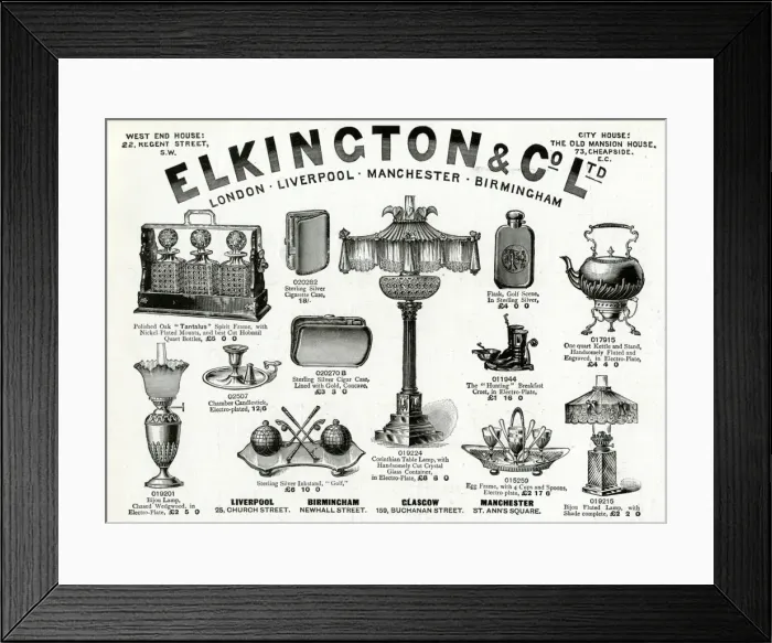 Framed Print : Advert for Elkington & Co Victorian items 1896 Framed Print : Advert for Elkington & Co Victorian items 1896