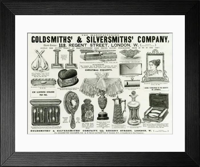Framed Print : Advert for Goldsmiths & Silversmiths Victorian items 1896 Framed Print : Advert for Goldsmiths & Silversmiths Victorian items 1896