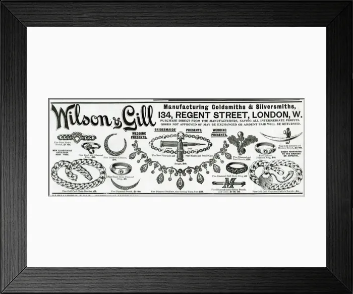 Framed Print : Advert for Wilson & Gill jewellery 1896 Framed Print : Advert for Wilson & Gill jewellery 1896