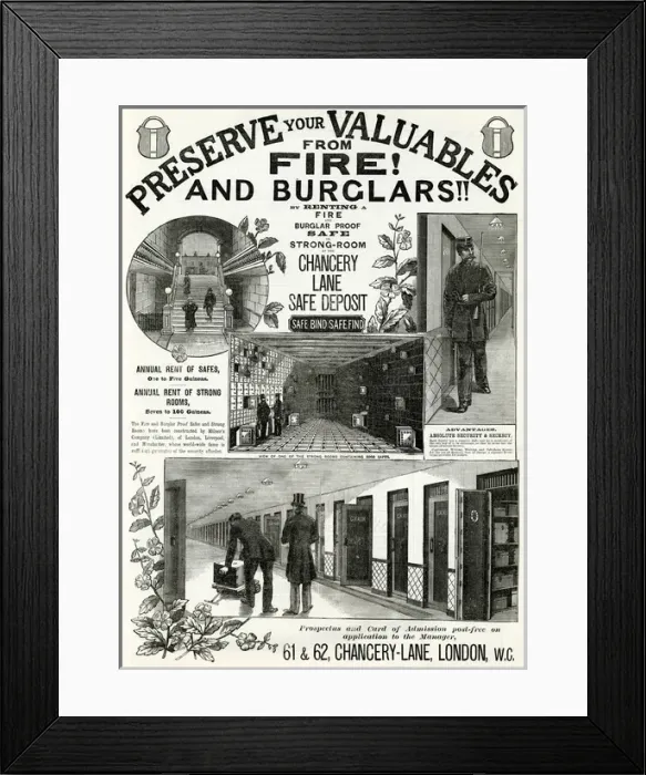 Framed Print : Advert for Chancery Lane safe deposit 1886 Framed Print : Advert for Chancery Lane safe deposit 1886