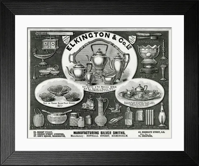 Framed Print : Advert for Elkington & Co Victorian items 1893 Framed Print : Advert for Elkington & Co Victorian items 1893