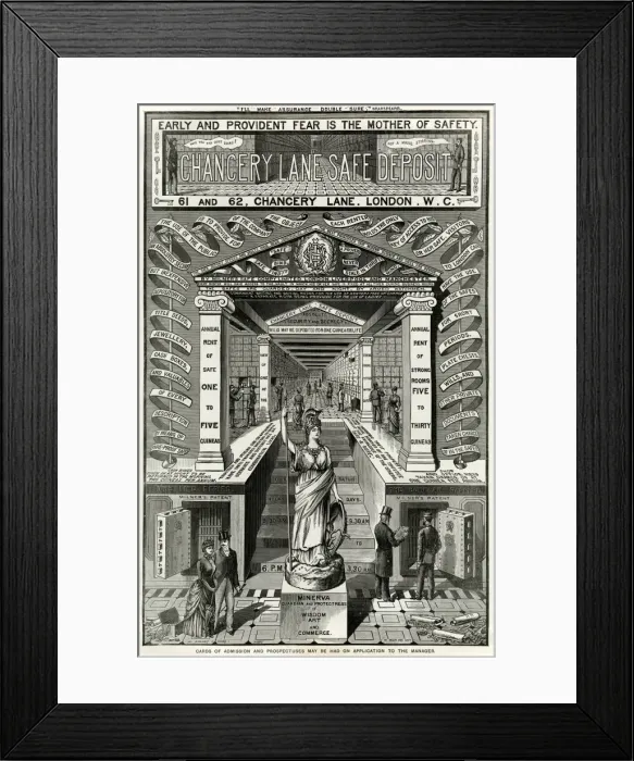 Framed Print : Advert for Chancery Lane safe deposit 1886 Framed Print : Advert for Chancery Lane safe deposit 1886