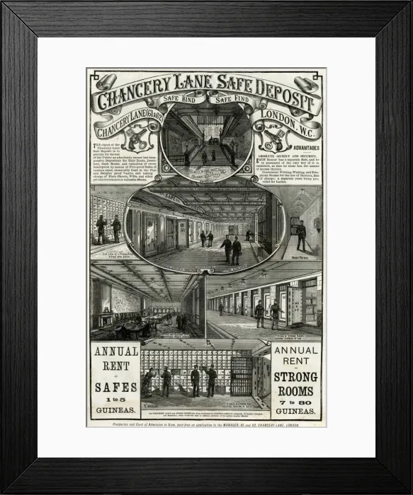 Framed Print : Advert for Chancery Lane safe deposit 1886 Framed Print : Advert for Chancery Lane safe deposit 1886