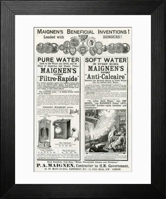 Framed Print : Advert for patent Maignens Inventions! 1886 Framed Print : Advert for patent Maignens Inventions! 1886