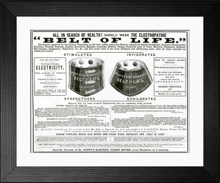 Framed Print : Advert for Electropathic Belt of Life 1882 Framed Print : Advert for Electropathic Belt of Life 1882