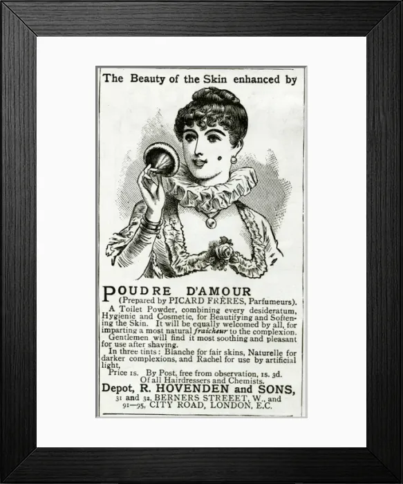 Framed Print : Advert for R. Hovenden and Sons, puff powder 1889
