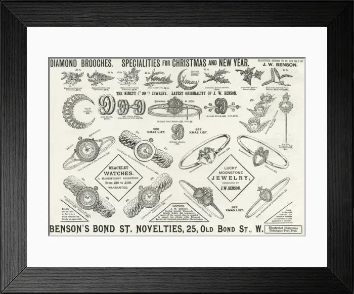Framed Print : Advert for Bensons Christmas jewellery 1889 Framed Print : Advert for Bensons Christmas jewellery 1889