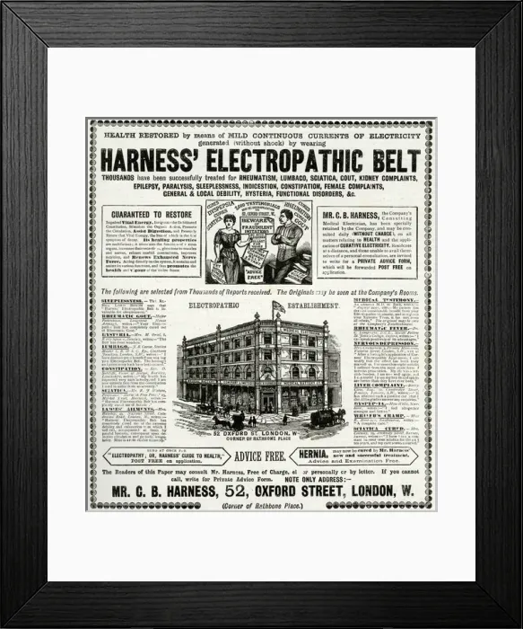 Framed Print : Advert for Harness Electropathic Belt 1889