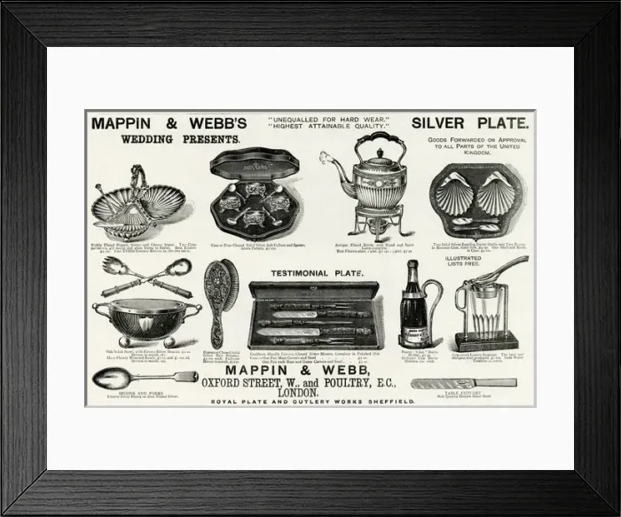 Framed Print : Advert for Mappin & Webbs wedding gifts 1889 Framed Print : Advert for Mappin & Webbs wedding gifts 1889