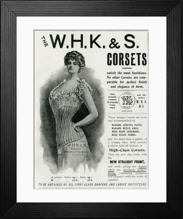 Framed Print : Advert for W. H. K. & S. corsets 1901 Framed Print : Advert for W. H. K. & S. corsets 1901