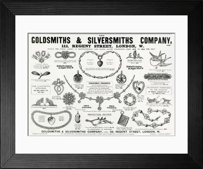 Framed Print : Advert for Goldsmiths & Silversmiths jewellery 1901 Framed Print : Advert for Goldsmiths & Silversmiths jewellery 1901