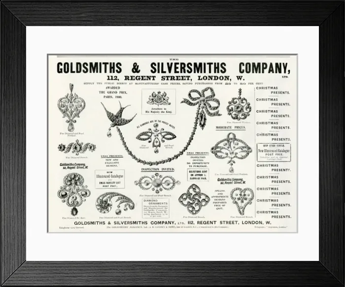 Framed Print : Advert for Goldsmiths & Silversmiths jewellery 1901 Framed Print : Advert for Goldsmiths & Silversmiths jewellery 1901