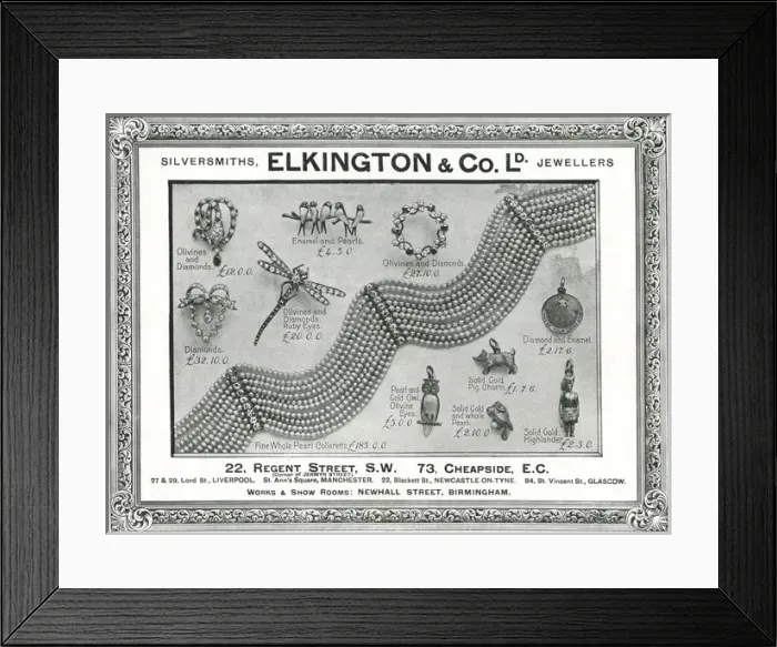 Framed Print : Advert for Elkington & Co Edwardian jewellery 1901 Framed Print : Advert for Elkington & Co Edwardian jewellery 1901