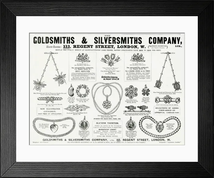 Framed Print : Advert for Goldsmiths & Silversmiths Edwardian jewellery Framed Print : Advert for Goldsmiths & Silversmiths Edwardian jewellery