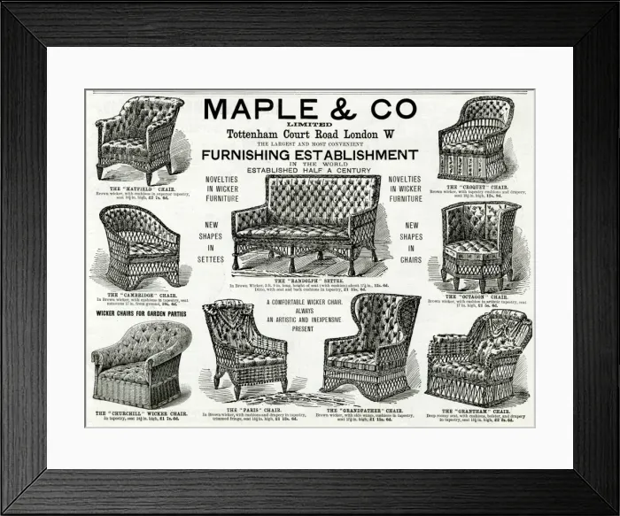 Framed Print : Advert for Maple & Co wicker furniture 1892