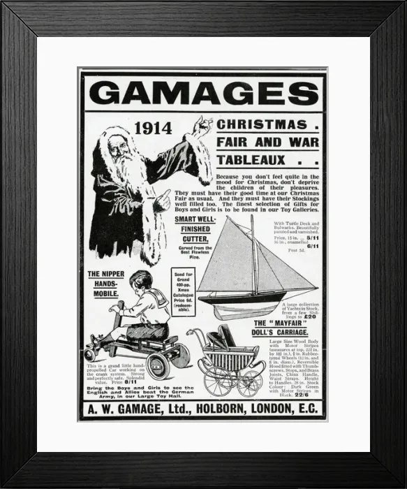 Framed Print : Advert for Gamages christmas toys 1914 Framed Print : Advert for Gamages christmas toys 1914