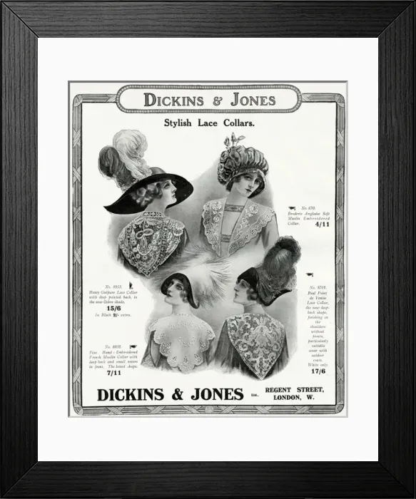 Framed Print : Advert for Dickins & Jones lace & embroidered 1912 Framed Print : Advert for Dickins & Jones lace & embroidered 1912