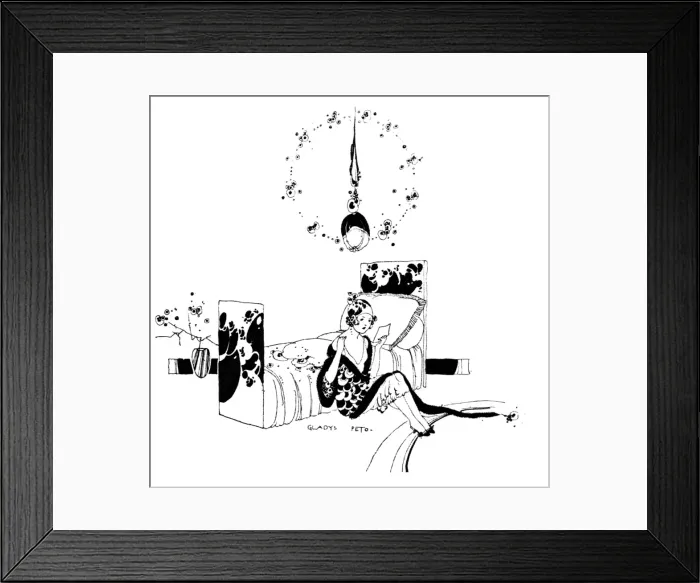 Framed Print : Fashionable lady sitting beside her bed reading a letter Framed Print : Fashionable lady sitting beside her bed reading a letter
