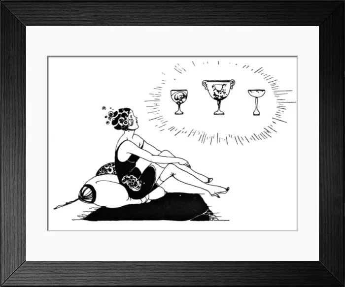 Framed Print : Young lady sitting on cushions dreaming of trophies