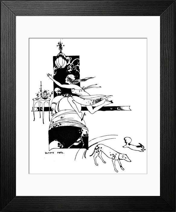 Framed Print : Young lady jumps over her bed, practising the hurdles Framed Print : Young lady jumps over her bed, practising the hurdles
