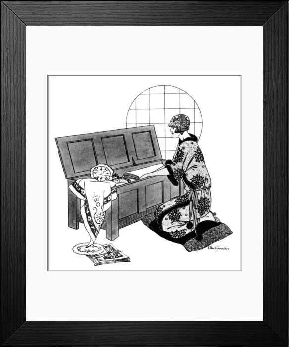 Framed Print : Young fashionable lady searches for linen in her Dower Chest Framed Print : Young fashionable lady searches for linen in her Dower Chest