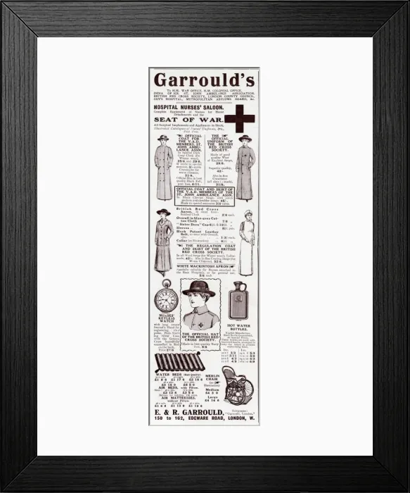 Framed Print : Advert for Garroulds uniforms for nurses 1916 Framed Print : Advert for Garroulds uniforms for nurses 1916