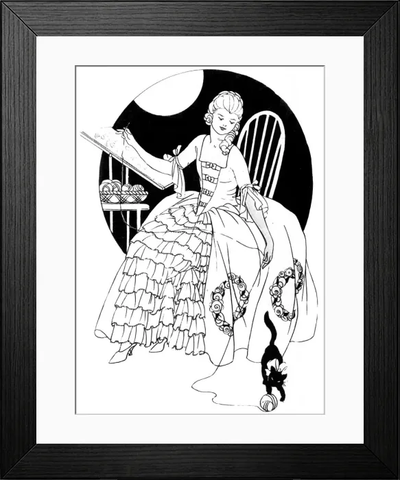 Framed Print : Needlewoman wearing a pretty hand-made embroidered frock