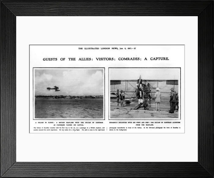 Framed Print : Sultan of Zanzibar in British seaplane, 1917 Framed Print : Sultan of Zanzibar in British seaplane, 1917