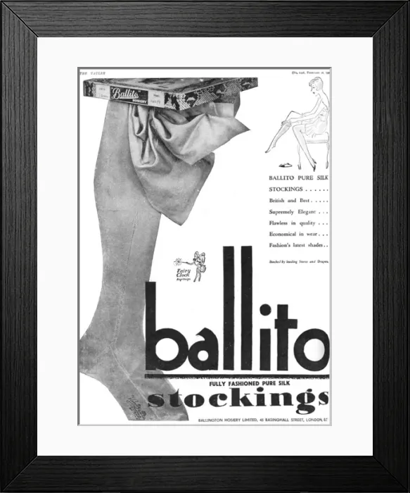Framed Print : Ballito stockings advertisement Framed Print : Ballito stockings advertisement