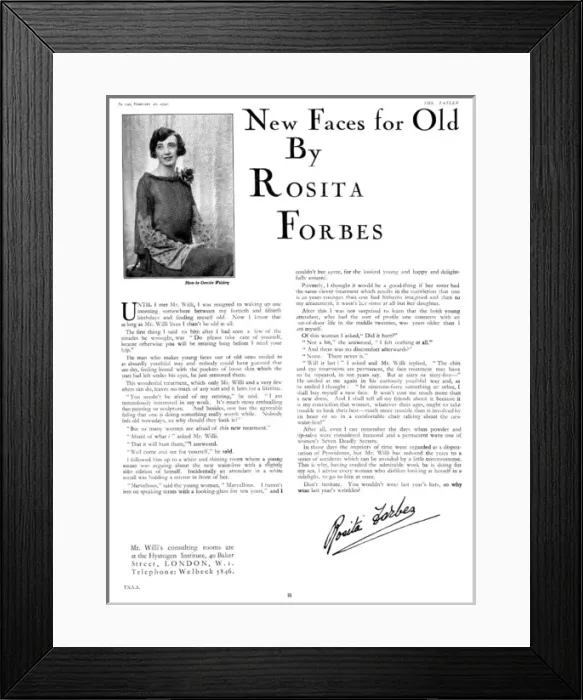 Framed Print : Rosita Forbes endorsing Mr Willi, plastic surgeon