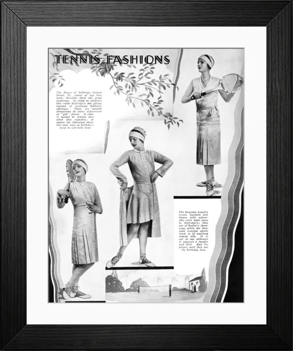 Framed Print : Tennis fashions by Suzanne Lenglen, 1930 Framed Print : Tennis fashions by Suzanne Lenglen, 1930