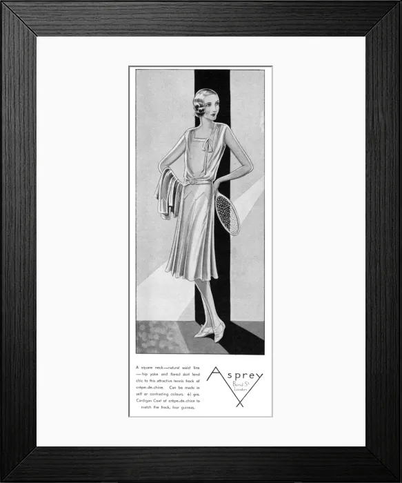 Framed Print : Asprey tennis dress advertisement Framed Print : Asprey tennis dress advertisement