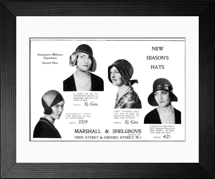 Framed Print : New Seasons Hats from Marshall and Snelgrove Framed Print : New Seasons Hats from Marshall and Snelgrove