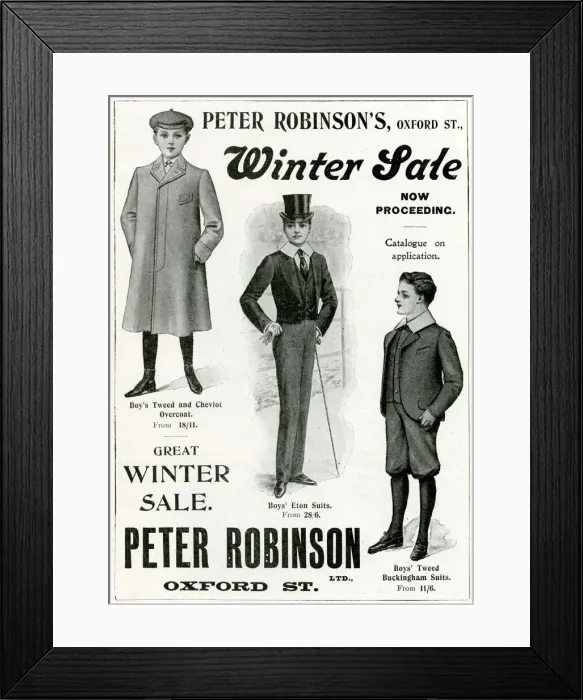 Framed Print : Advert for Peter Robinsons boys clothing 1902 Framed Print : Advert for Peter Robinsons boys clothing 1902
