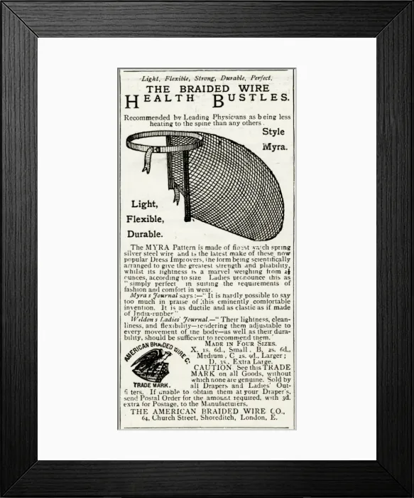 Framed Print : Advert for American Braided Wire bustles 1887 Framed Print : Advert for American Braided Wire bustles 1887