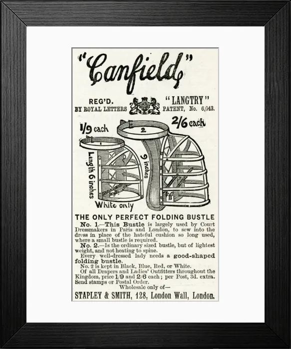 Framed Print : Advert for Canfields folding bustles 1889 Framed Print : Advert for Canfields folding bustles 1889