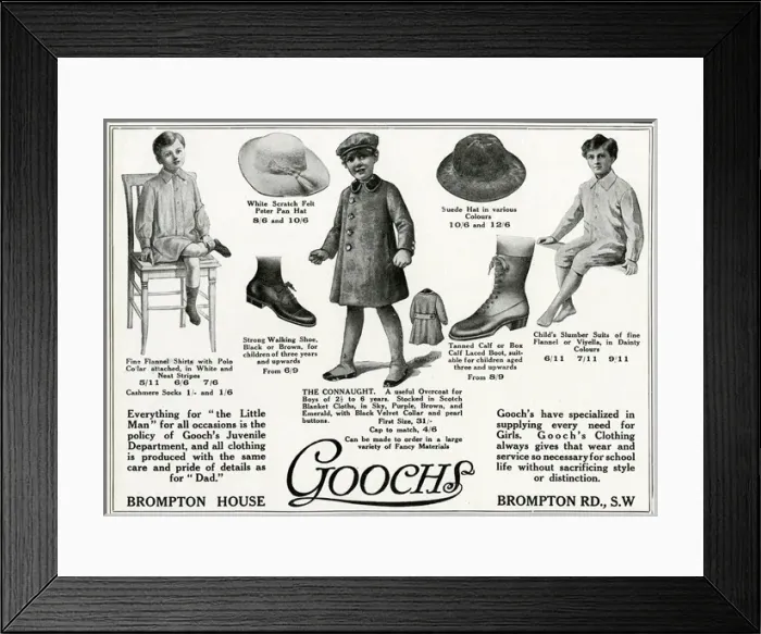 Framed Print : Advert for Goochs boys clothing 1915 Framed Print : Advert for Goochs boys clothing 1915