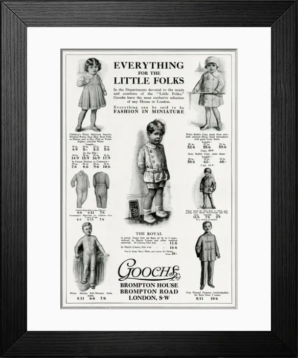 Framed Print : Advert for Goochs toddlers clothing 1915 Framed Print : Advert for Goochs toddlers clothing 1915