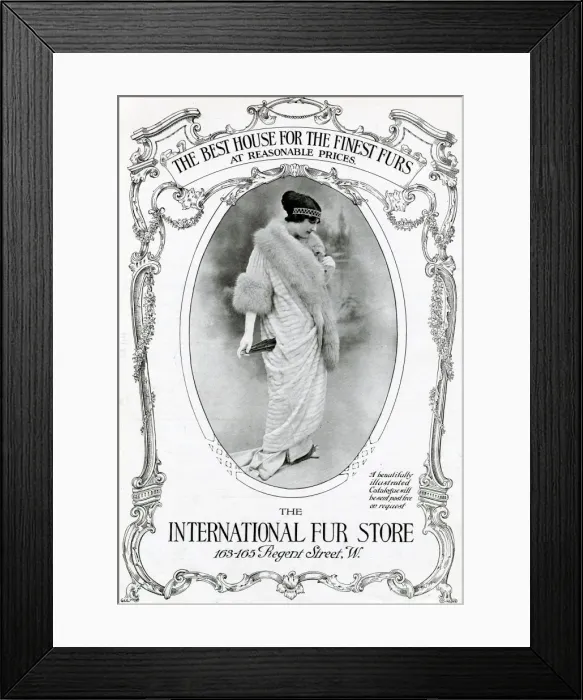 Framed Print : Advert for International Fur Store, theatre coat 1913 Framed Print : Advert for International Fur Store, theatre coat 1913