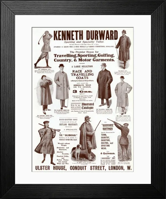 Framed Print : Advert for Kenneth Durward outdoor wear 1915 Framed Print : Advert for Kenneth Durward outdoor wear 1915