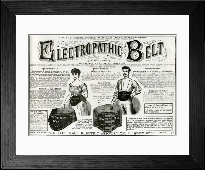 Framed Print : Advert for Harness Electropathic Corset Belts 1885 Framed Print : Advert for Harness Electropathic Corset Belts 1885
