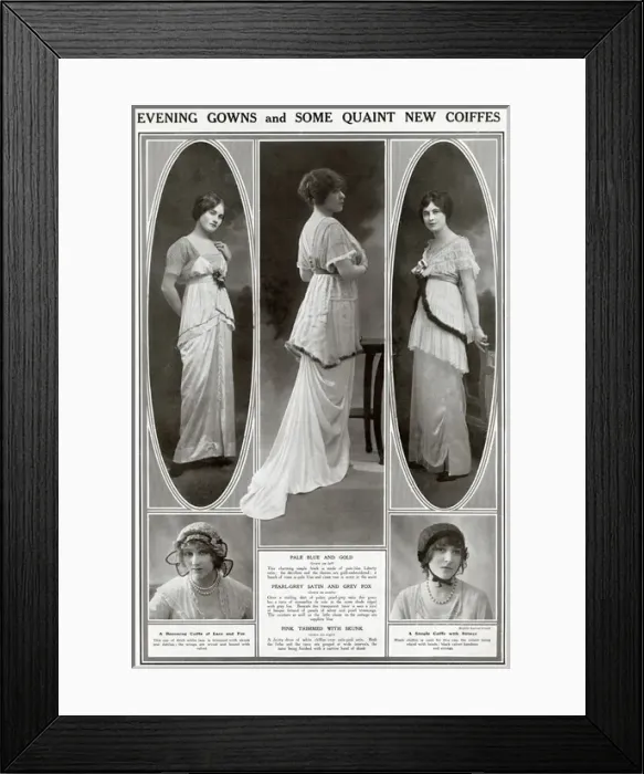 Framed Print : Evening dresses and some quaint coiffes 1913 Framed Print : Evening dresses and some quaint coiffes 1913