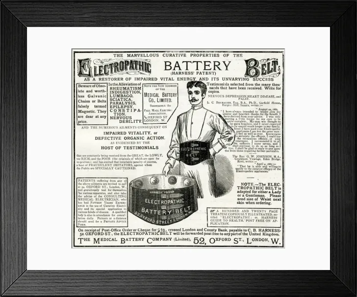 Framed Print : Advert for Electropathic Battery Belt 1885 Framed Print : Advert for Electropathic Battery Belt 1885