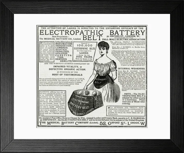 Framed Print : Advert for Electropathic Battery Belt 1885 Framed Print : Advert for Electropathic Battery Belt 1885