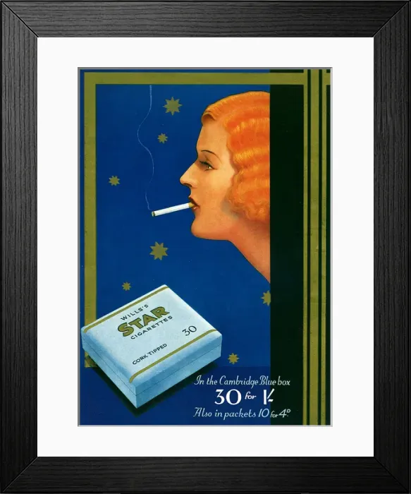 Framed Print : Wills Star Cigarettes advertisement Framed Print : Wills Star Cigarettes advertisement