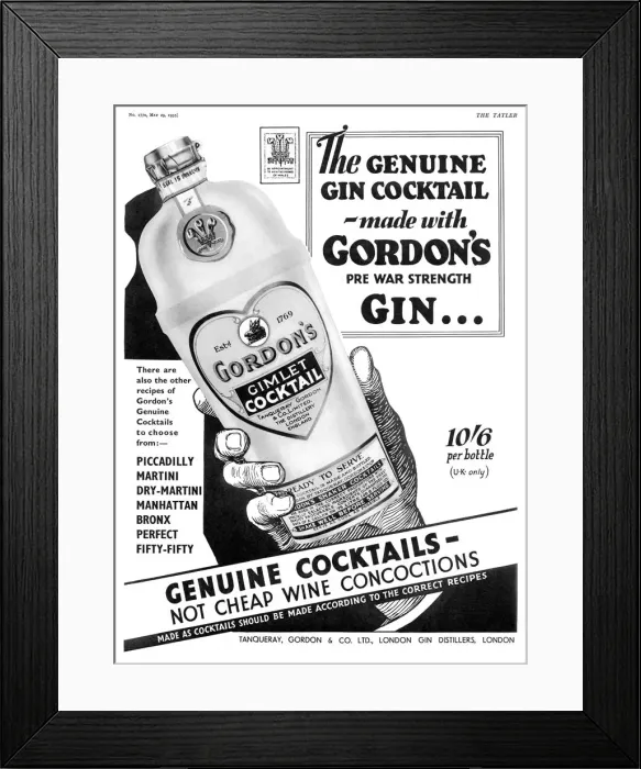 Framed Print : Gordons Gimlet Cocktail advertisement Framed Print : Gordons Gimlet Cocktail advertisement
