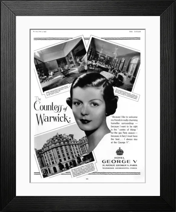 Framed Print : Advert for Hotel George V featuring Countess of Warwick
