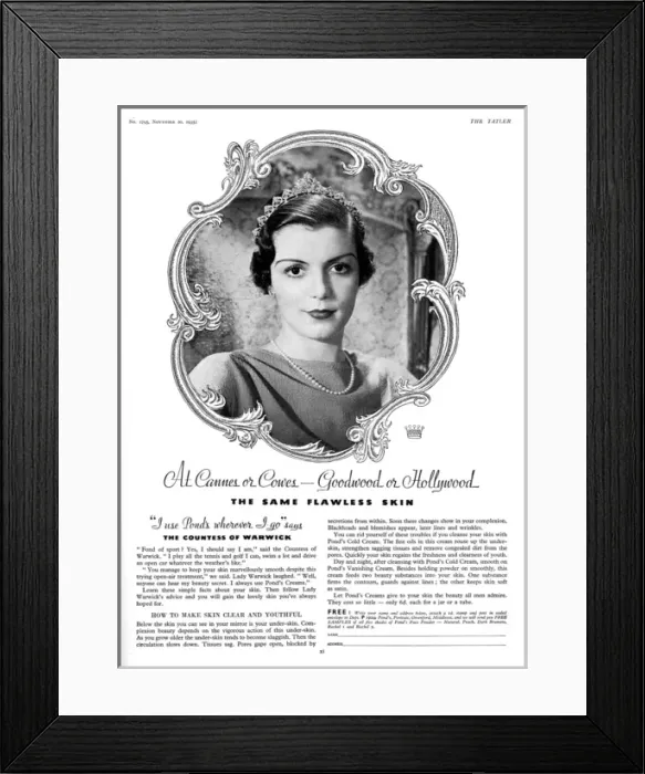 Framed Print : Advertisement for Ponds Cold Cream with Countess of Warwick Framed Print : Advertisement for Ponds Cold Cream with Countess of Warwick