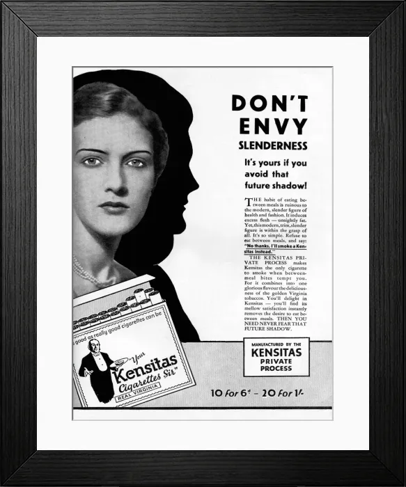 Framed Print : Kensitas cigarettes advertisement - they re slimming Framed Print : Kensitas cigarettes advertisement - they re slimming